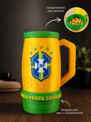 Porta Copo Brasil Único Penta Campeão com Compartimento para petiscos